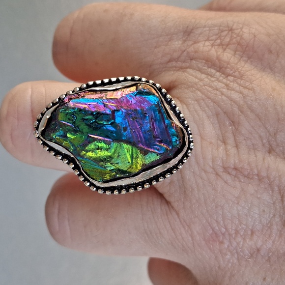 New Rainbow Titanium Crystal Quartz 925 Silver Statement Ring. - Picture 4 of 13